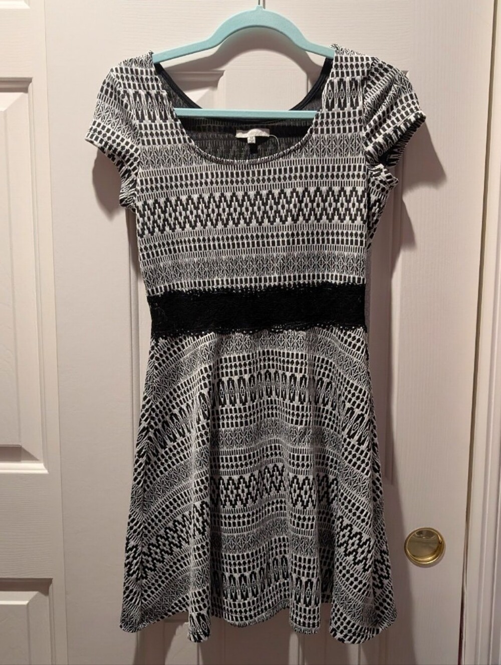 Charlotte Russe Black and White Geo-Print Fit & Flare Dress